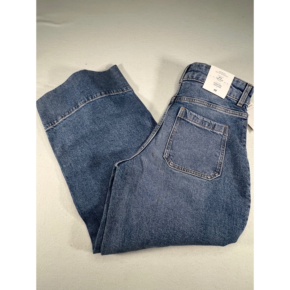 HM Womens Wide High Waist Cropped Jeans Blue Denim Size 6 NEW